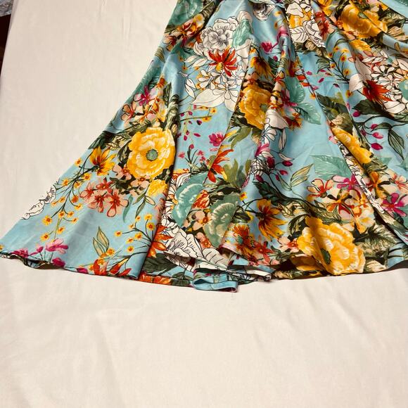 Flint & Moss Skirt Floral Tie Elastic Waist Circle Flowing Midi Size M Teal - Picture 3 of 10
